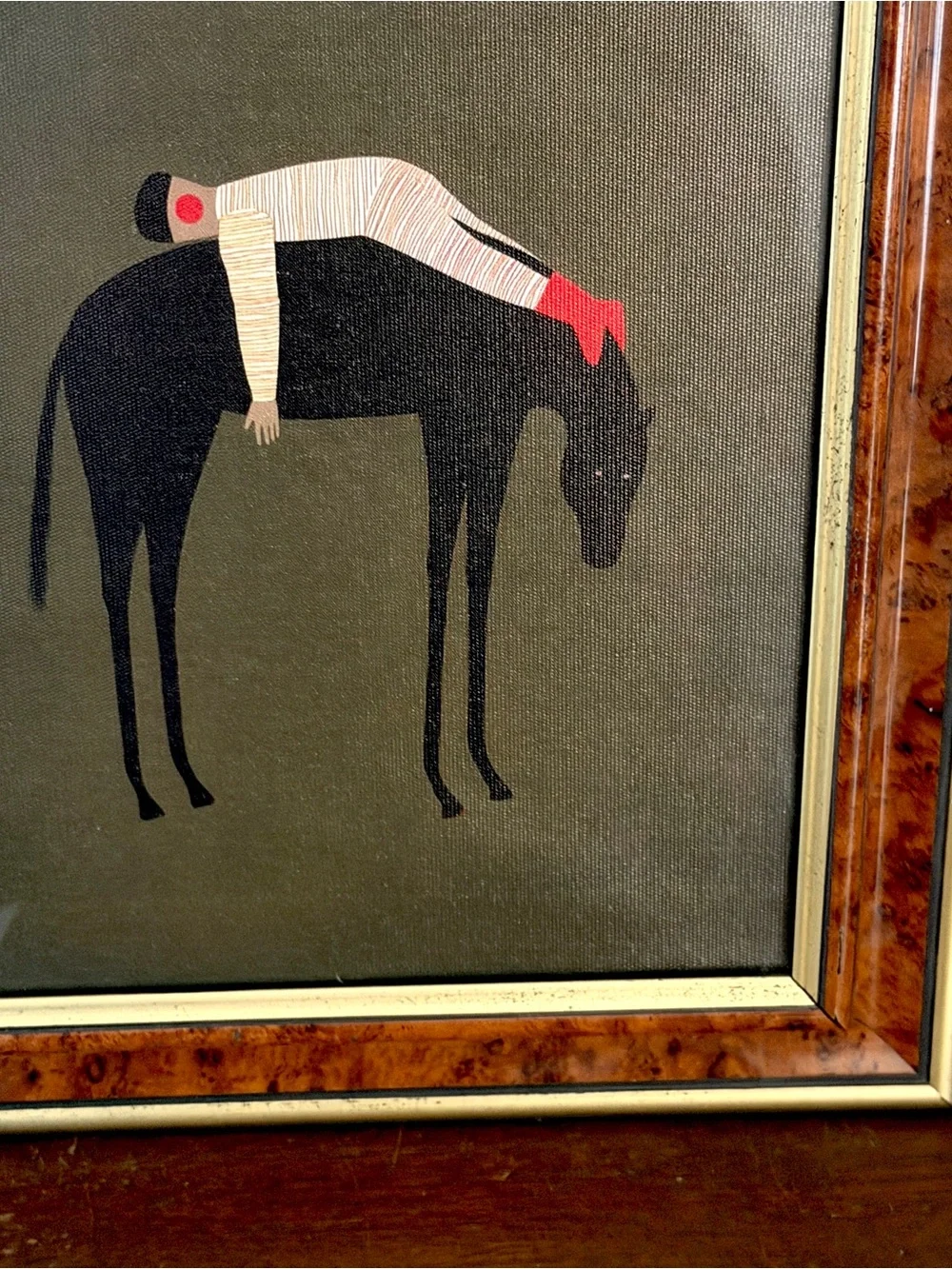 Vintage Style Folk Art Horse Rider Framed Wall Art Boho Equestrian Decor 11x13”